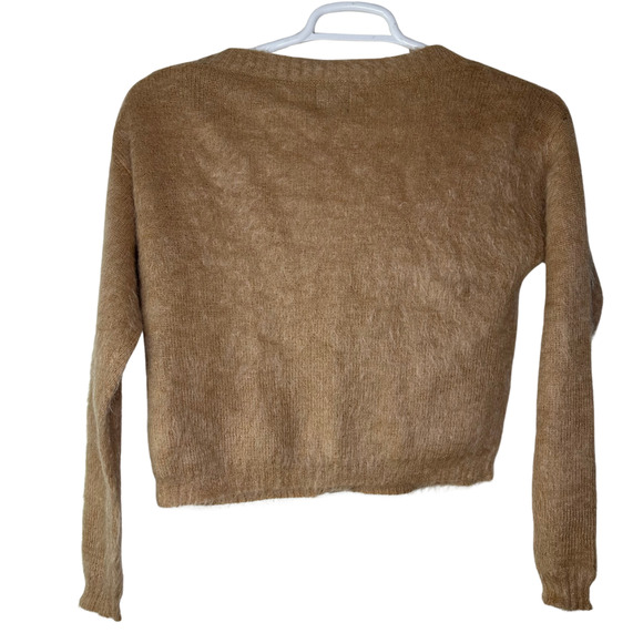 Cheap Monday Kaelen Mohair Cardigan Sweater Womens Small Tan Fuzzy Button EUC - Picture 2 of 8